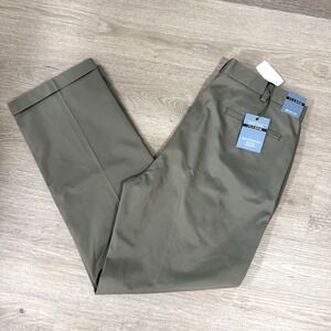 NWT Jos. A Bank Olive Green Stays Cool Straight Pleated Cuffed Dress Pants 36x32